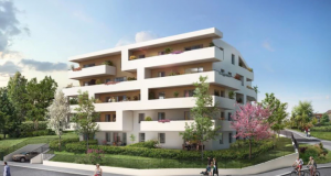 acheter un appartement pour le louer-résidence neuve espaces verts rue passants ciel bleu