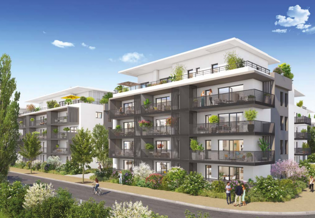immobilier aix les bains-résidence neuve rue passants espaces verts ciel bleu