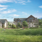 programme immobilier neuf jacob bellecombette-résidence neuve 2 bâtiments entourés de verdure ciel bleu