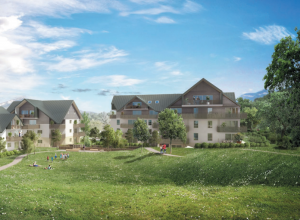 programme immobilier neuf jacob bellecombette-résidence neuve 2 bâtiments entourés de verdure ciel bleu